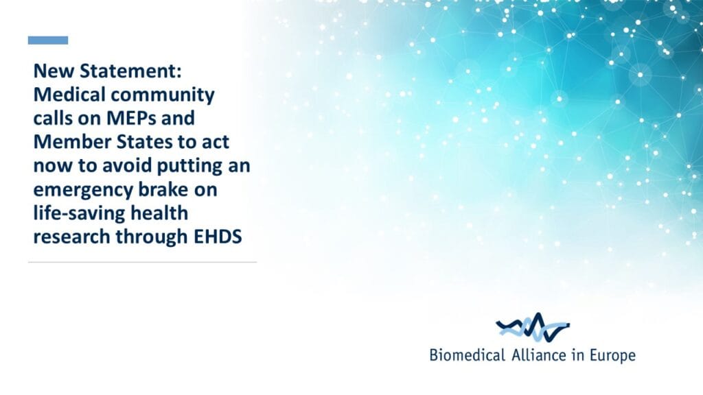 Urgent call on MEPs and Member States to act now to avoid putting an emergency brake on life-saving health research through EHDS
